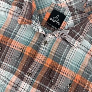 Prana Men’s Plaid Nylon Short Sleeve Button Down Shirt‎ Size XXL